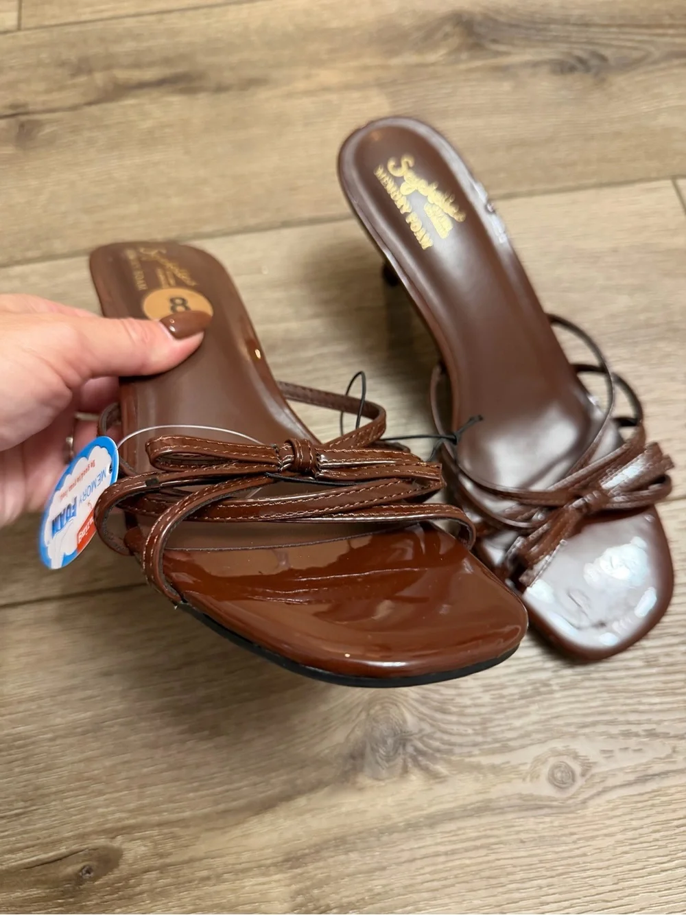 Angels Brown Bow-Strap Slide Sandals